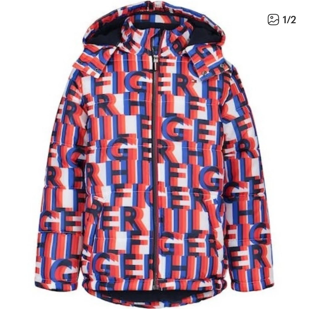 Tommy Hilfiger Boys Logo Print Insulated Hooded Puffer Jacket L 14-16